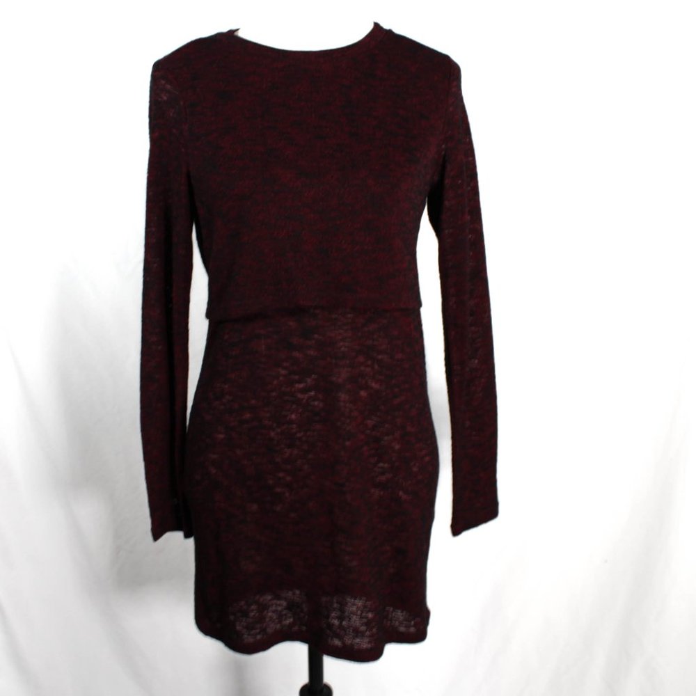 Corporate Goth Dark Red Black Heathered Long Sleeve Cut out Back Dress NWT
